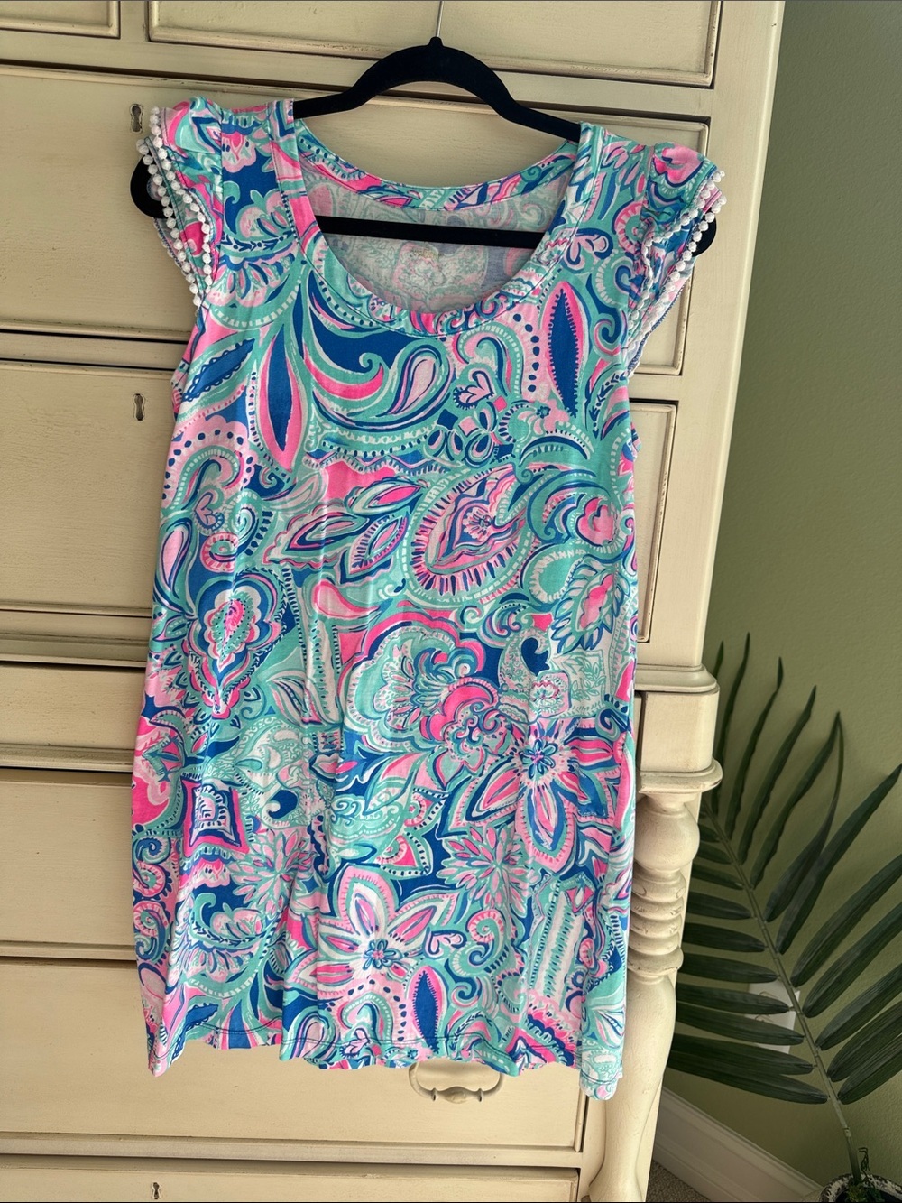 Lilly Pulitzer Pink, Aqua & Navy Paisley Cap Sleeve Top